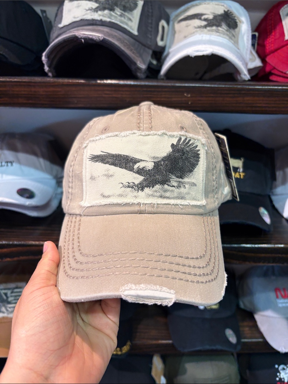 Distressed Eagle Patch Baseball Cap - Tan